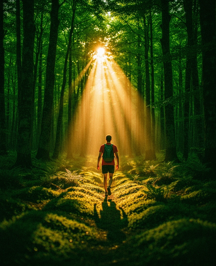 Lumière filtrée en forêt